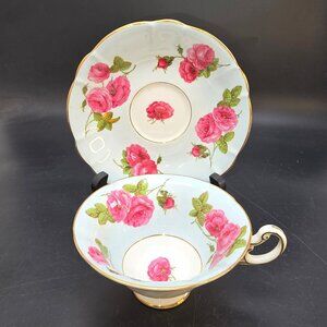 Foley Bone China Tea Cup Saucer Set With Pink Rose Floral Vintage England VL4037